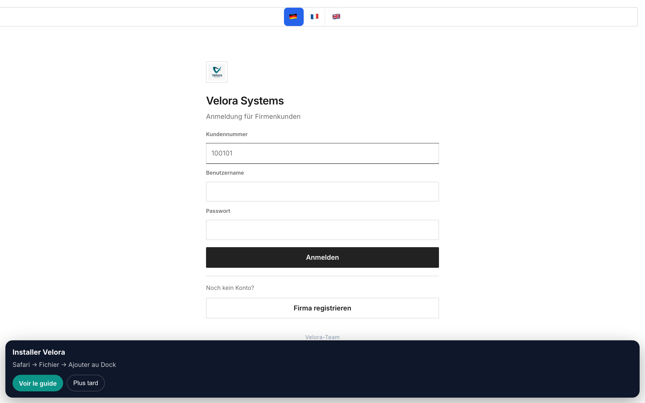 Connexion Velora